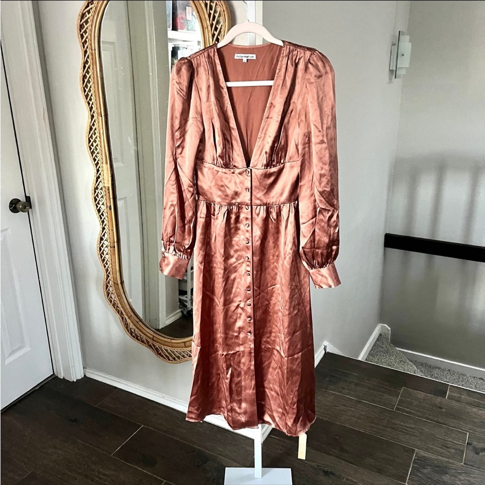 Reformation Satin Button-Down Dress NWT Nicola in Praline